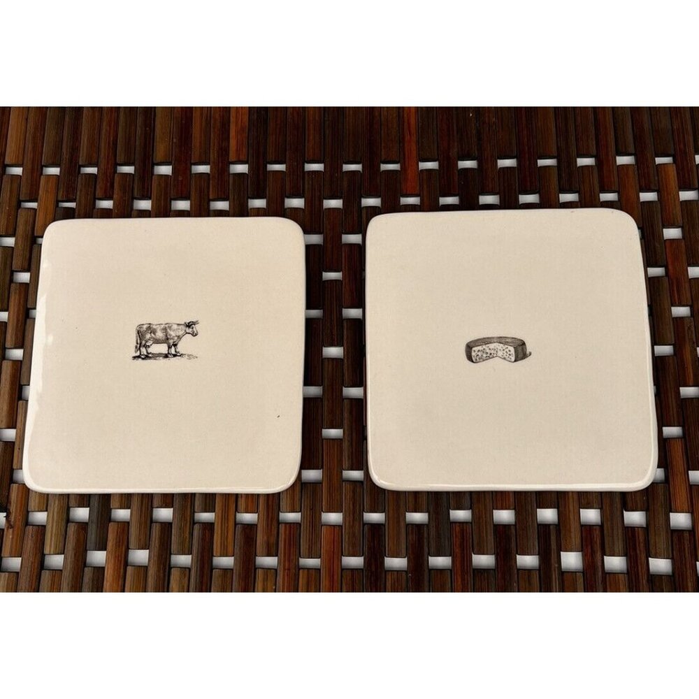 Rae Dunn Cow and Cheese Trivets Plates by Magenta Rare Retired Set of 2 - Picture 7 of 8